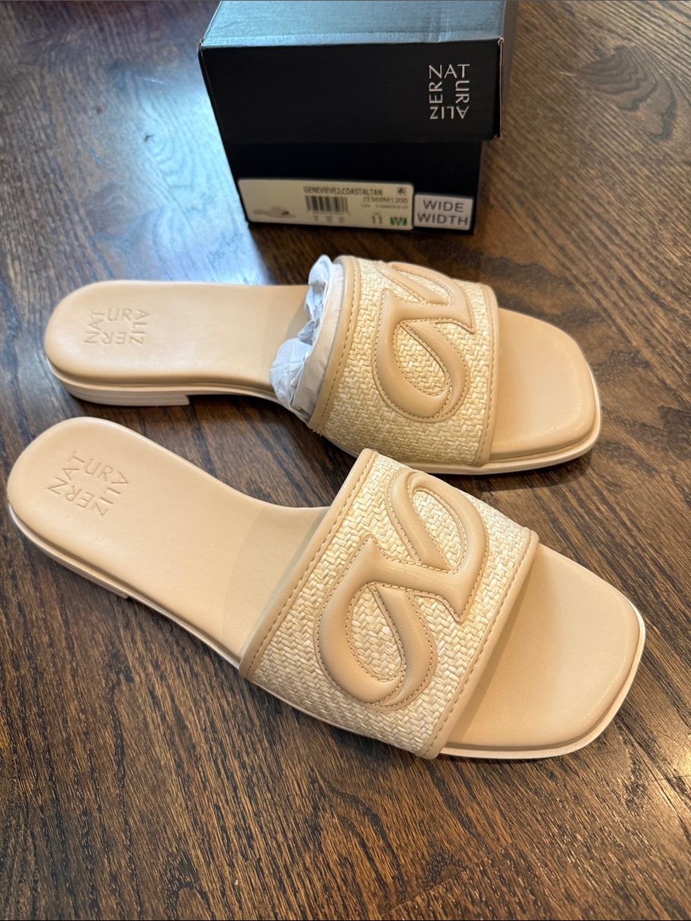 Naturalizer Women's Neutral Beige Slide Sandals with Woven Strap 11 wide